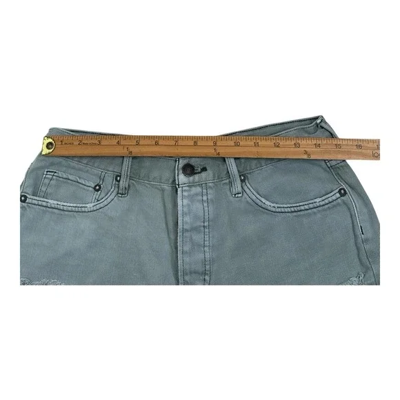 We the Free Denim Cutoff Jean Shorts Destroyed Ripped Sage‎ Green Sz 28 Button - Picture 7 of 11